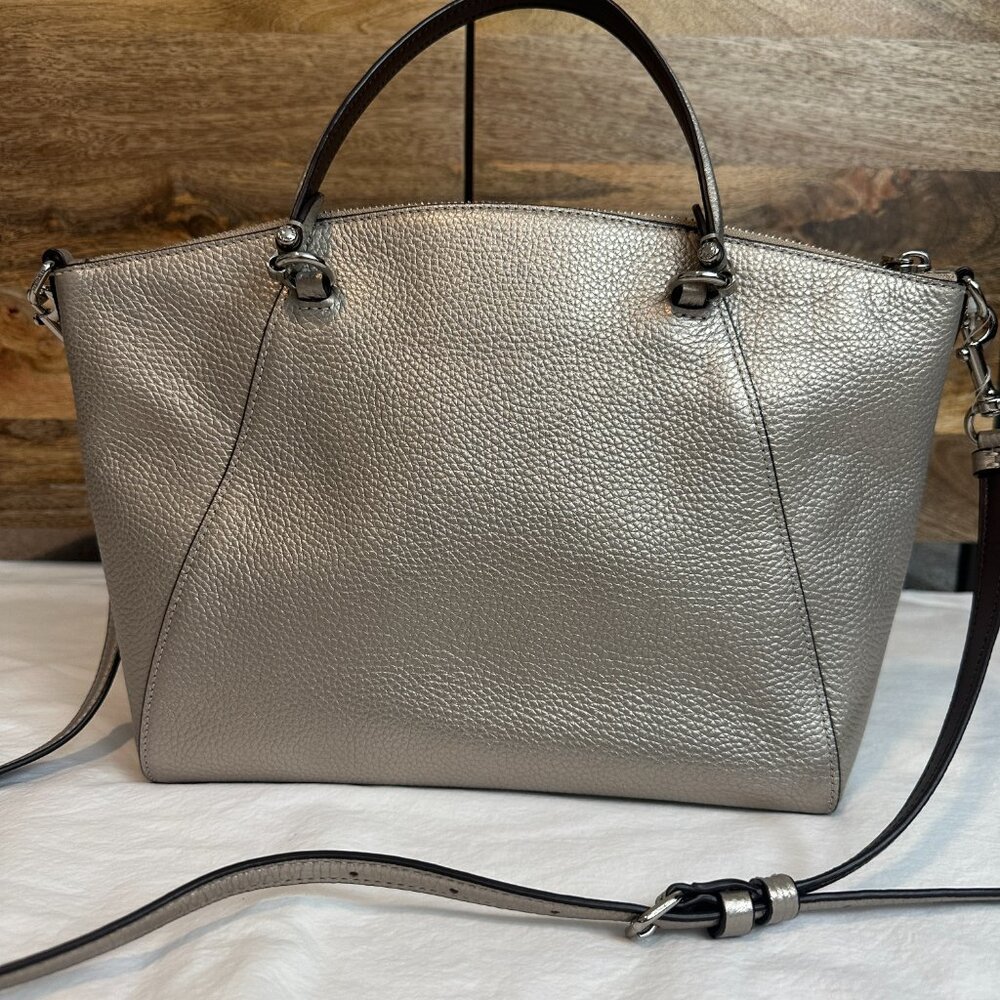 COACH Metallic Leather Prairie Satchel Platinum 87686 Convertible Crossbody $328 - Picture 6 of 12